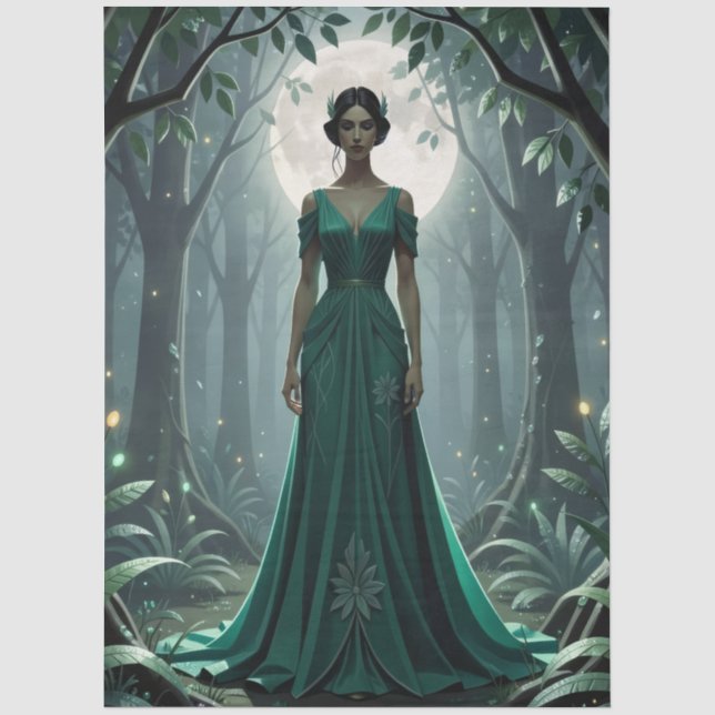 Gothic Art Deco Göttin im Wald Seidenpapier (Vorderseite)