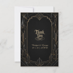 Gothic Art Deco Skyline Rose Hochzeit Dankeskarte