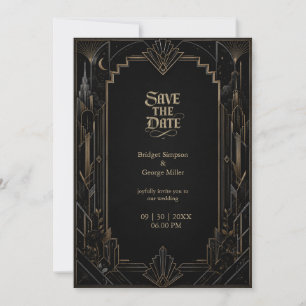 Gothic Art Deco Skyline Rose Hochzeit Einladung
