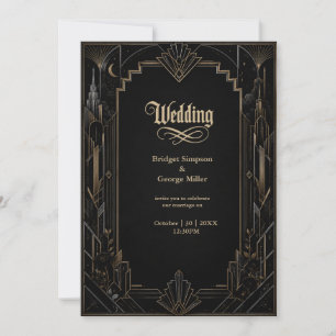 Gothic Art Deco Skyline Rose Hochzeit Einladung