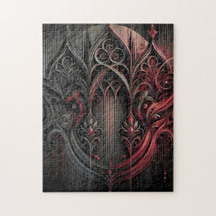 Gothic Art Puzzle - Intricate Red und Black Design