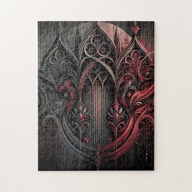 Gothic Art Puzzle - Intricate Red und Black Design (Vertikal)