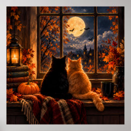 Gothic Autumn Katzen Poster – Cozy Halloween Kunst