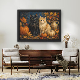 Gothic Autumn Katzen und Kürbisse Fine Art Poster
