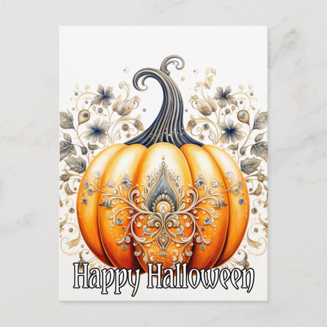 Gothic Autumn Pumpkin Illustration Postkarte (Vorderseite)