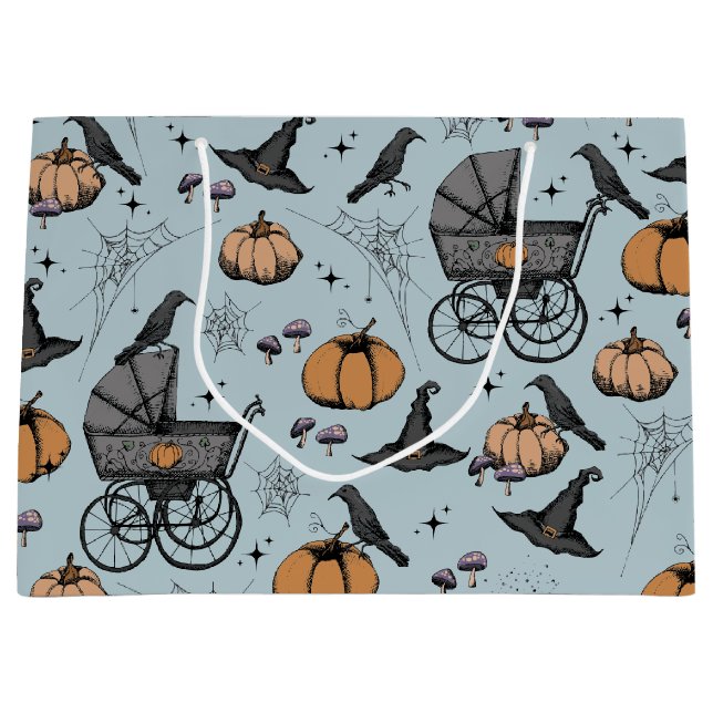 Gothic Baby Carriage Halloween Blue Große Geschenktüte (Vorderseite)
