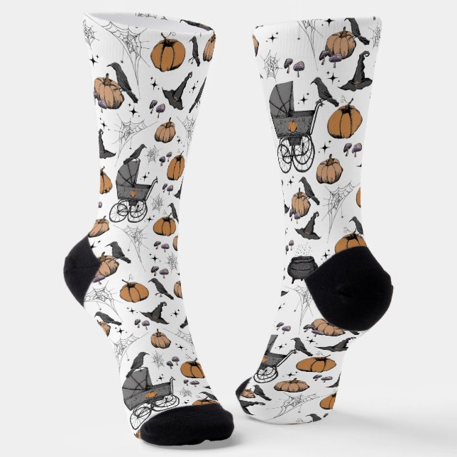 Gothic Baby Carriage, Raven & Pumpkin Halloween Socken (Gewinkelt)