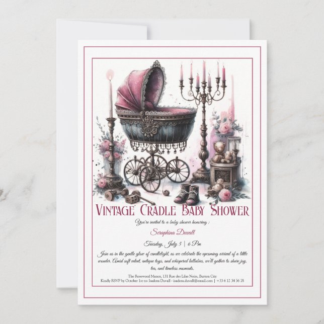 Gothic Baby Shower Invitation – Vintage Cradle  Einladung (Vorderseite)