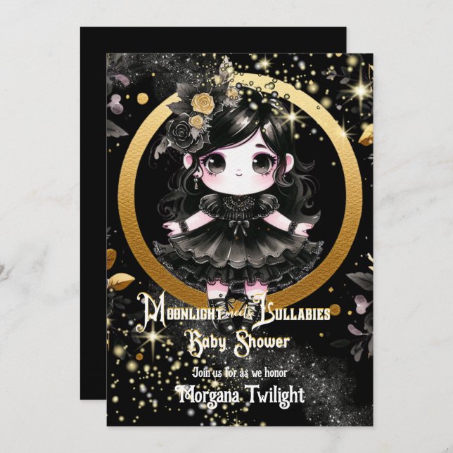 Gothic Baby Shower Niedlich Girl Moonlight Lullabi Einladung (Vorne/Hinten)
