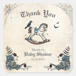 Gothic Baby Shower Rocking Pferd Vielen Dank Quadratischer Aufkleber