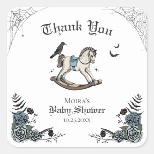 Gothic-Baby-Shower-Schaukelpferd-Dankeschön-Quadra Quadratischer Aufkleber