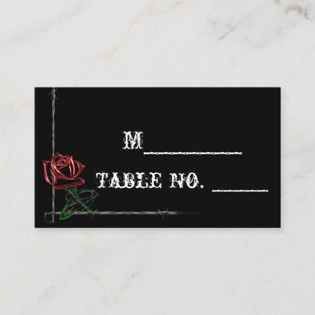 Gothic Barbed Wire and Rose Wedding Platzkarte (Vorderseite)