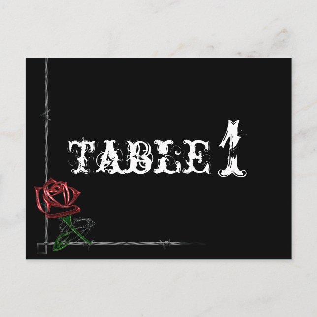 Gothic Barbed Wire and Rose Wedding Tischnummer (Vorderseite)