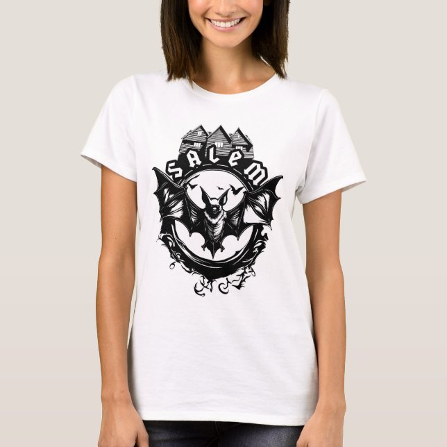 Gothic Bat and Salem Hexenhaus T-Shirt (Vorderseite)