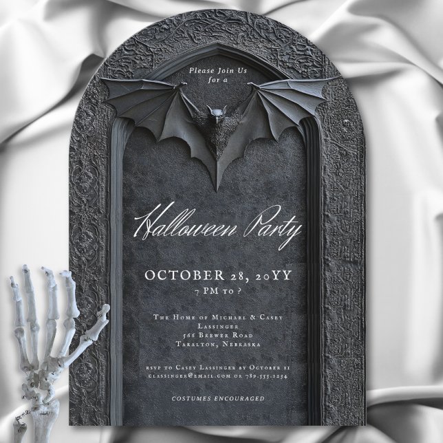 Gothic Bat Arched Grabstein Halloween-Party Einladung (Gothic Bat Arched Tombstone Halloween Party Invitation)