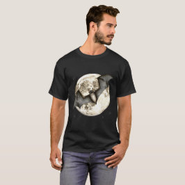 Gothic Bat Flying Before Full Moon and Stars T-Shirt