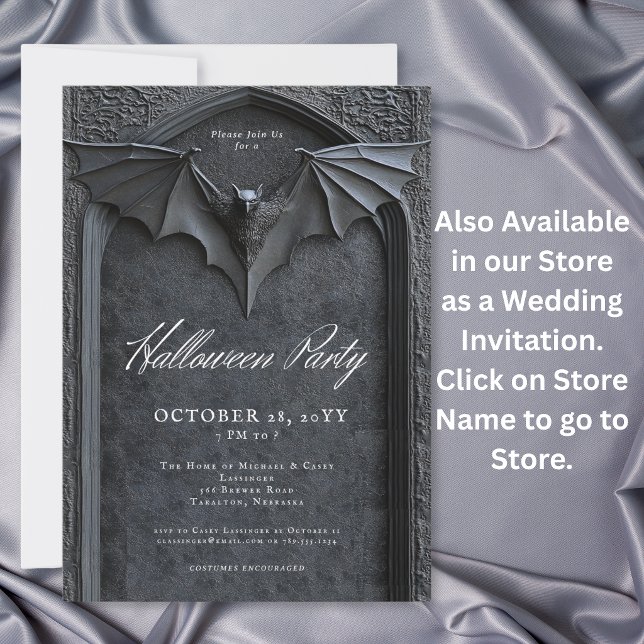 Gothic Bat Grabstein Halloween-Party Einladung (Von Creator hochgeladen)