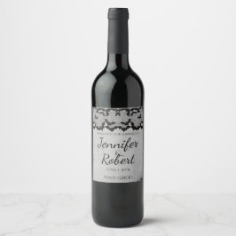 Gothic Bat Lace Posh Wedding Wine Label Weinetikett