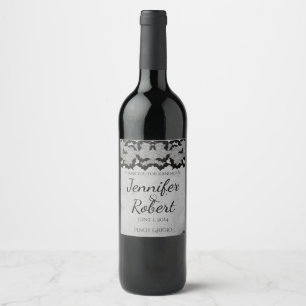 Gothic Bat Lace Posh Wedding Wine Label Weinetikett