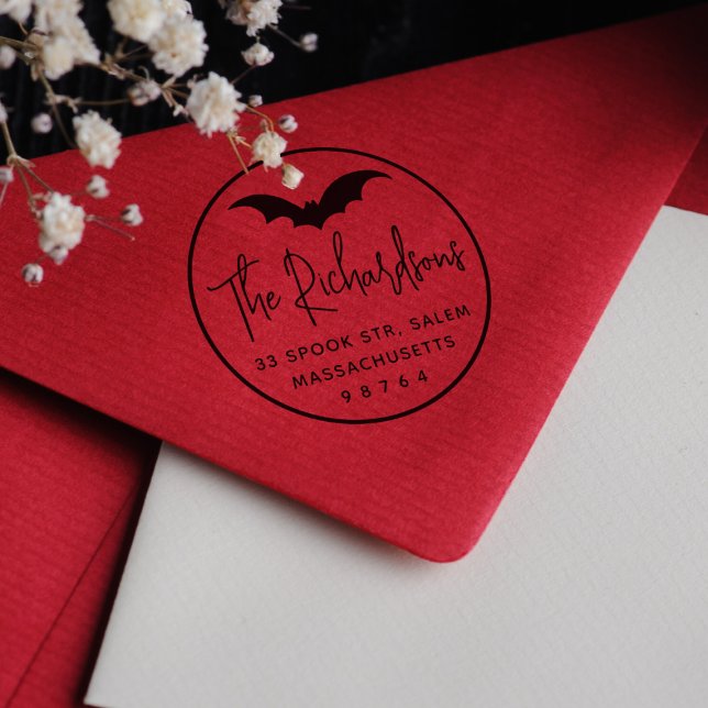 Gothic Bat Runde Halloween Rücksendeadresse Gummistempel (Rubber Stamp Mock-up)