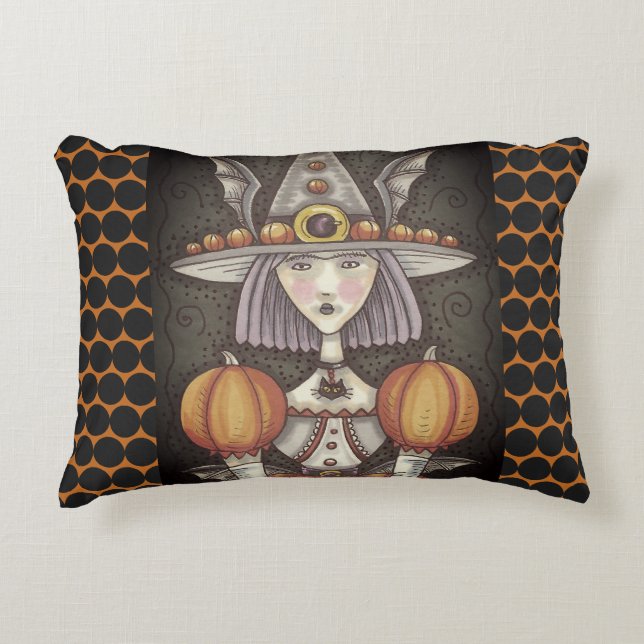 GOTHIC BAT WITCH MÄDCHEN HALLOWEEN ACCENT PILLOW DEKOKISSEN (Vorderseite)