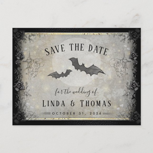 Gothic Bats Gray Save the Date PostCard Postkarte (Vorderseite)