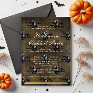 Gothic Bats Halloween Cocktail Party Gold Folieneinladung