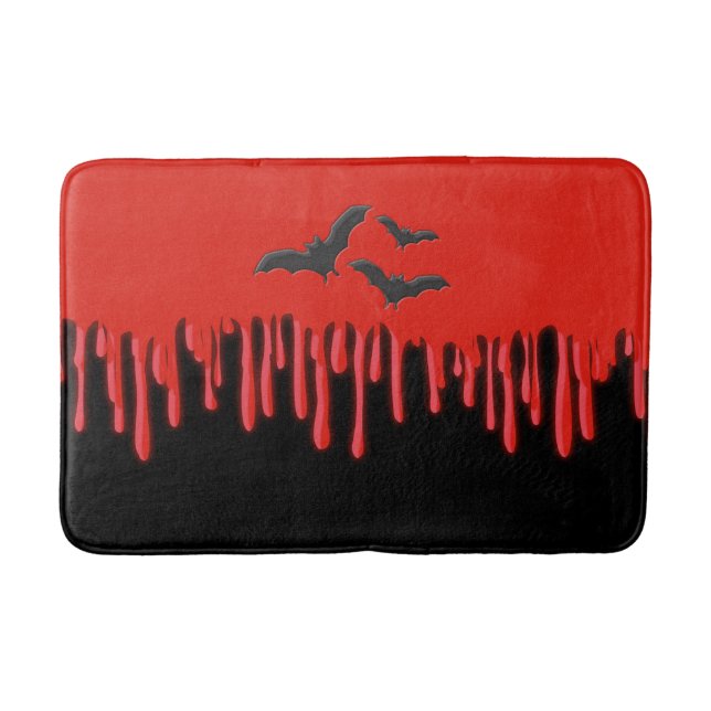 Gothic Bats & Red Dripping Blood Halloween-Party Badematte (Vorderseite)