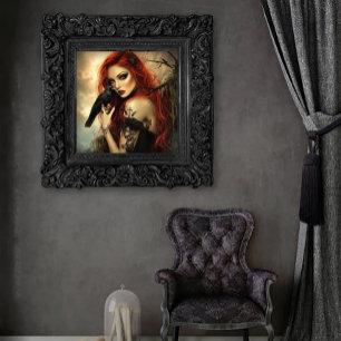 Gothic Beauty mit Rabe Poster