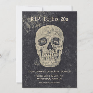 Gothic Beige Gray Skull Geburtstags RIP zu seinen  Einladung