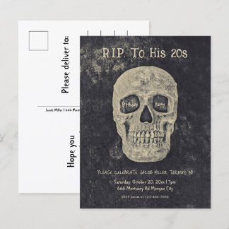 Gothic Beige Gray Skull Geburtstags RIP zu seinen  Einladungspostkarte