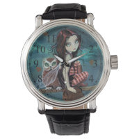 Gothic Big-Eye Fairy and Owl Fantasy Art
