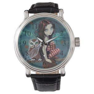 Gothic Big-Eye Fee und Eulen-Fantasy-Kunst Armbanduhr
