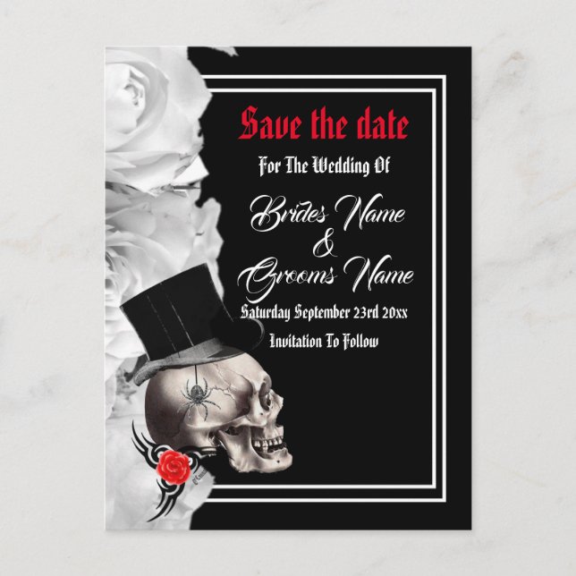 Gothic Biker oder Rock Black Hochzeit speichern Si Ankündigungspostkarte (Vorderseite)