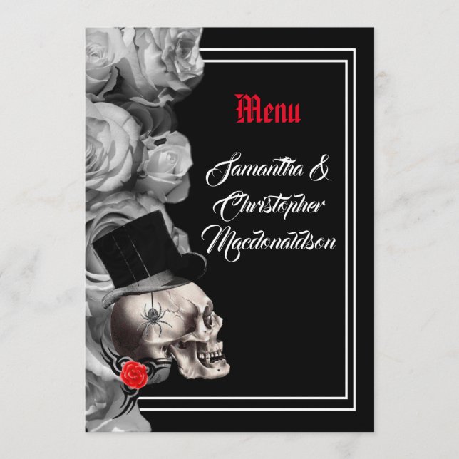 Gothic-, Biker- oder Rock-Black-Hochzeitsmenü Menükarte (Vorderseite)