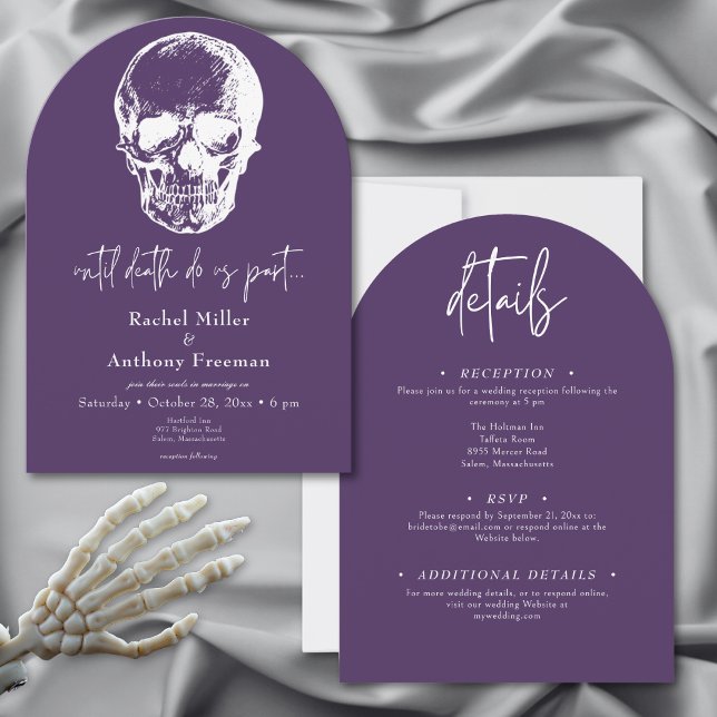 Gothic bis Death Skull Arch Hochzeit zwei Seiten Einladung (Gothic Until Death Skull Arch Wedding Two Sided Invitation)