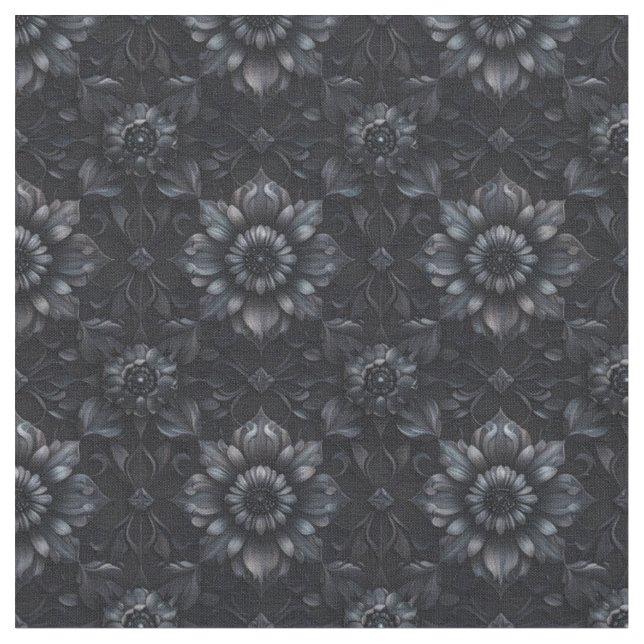 Gothic Black 3D Floral Combed Cotton Stoff (Nahaufnahme)