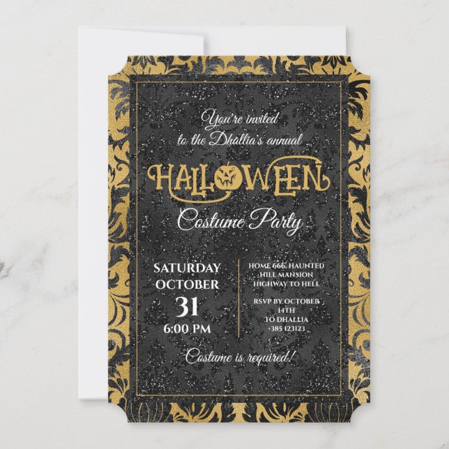 Gothic Black and Gold Halloween-Party Einladung (Vorderseite)