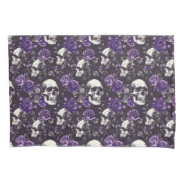 Gothic Black and Lila Skulls and Rose Beet Kissenbezug