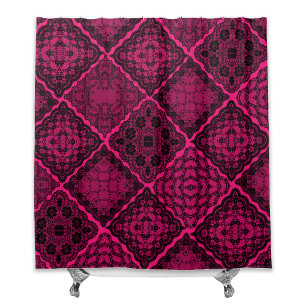 Gothic Black and Neon Pink Imitate Lace Quilt Duschvorhang