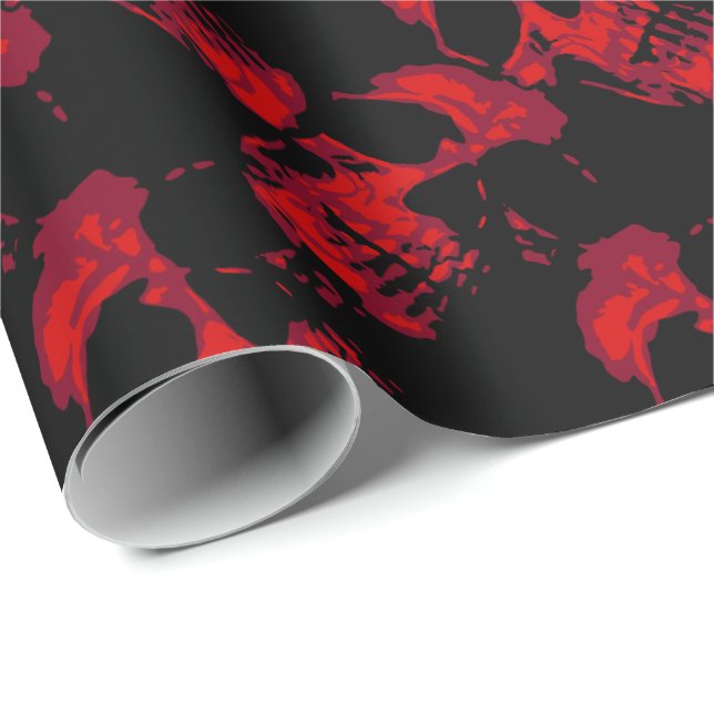 Gothic Black and Red Skulls Muster Geschenkpapier (Rolleneckpunkt)