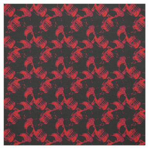 Gothic Black and Red Skulls Muster Stoff