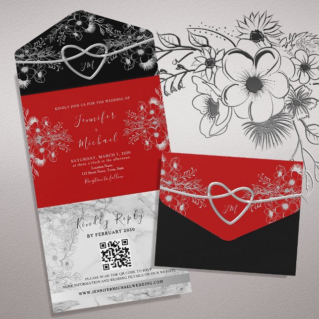 Gothic Black and Red Wedding QR Code All In One Einladung (Von Creator hochgeladen)