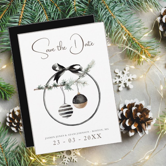 Gothic Black and White Christmas Baubles Save The Date (Von Creator hochgeladen)