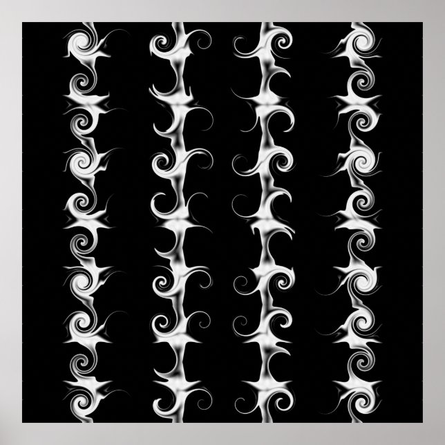 Gothic Black and White Linear Curlicue Muster Poster (Vorne)