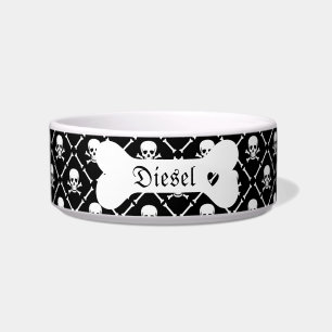 Gothic Black and White Skull Keramik Pet Bowl Napf