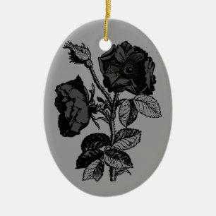 Gothic Black Antique Rose Keramik Ornament