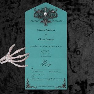 Gothic Black & Aquamarin Halloween Filigree Kein A All In One Einladung