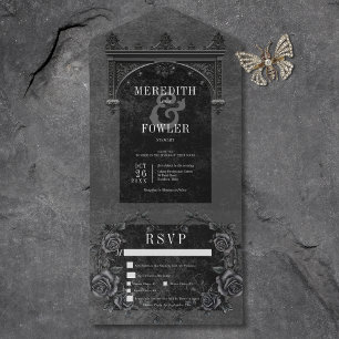 Gothic Black Arch & Black Rose Drei-Dinner All In One Einladung