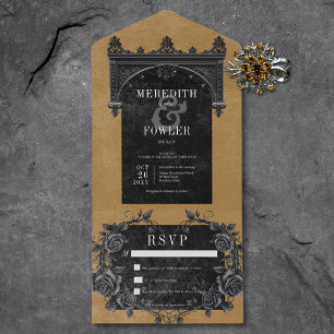 Gothic Black Arch & Black Rose Gold No Dinner All In One Einladung